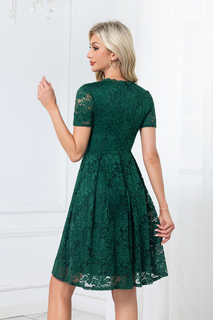 Robe Midi Verte En Dentelle - gallery 2