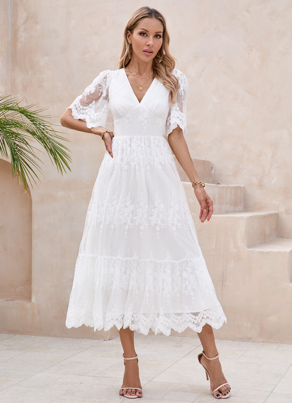 Robe Midi Dentelle Bordeaux - gallery 4