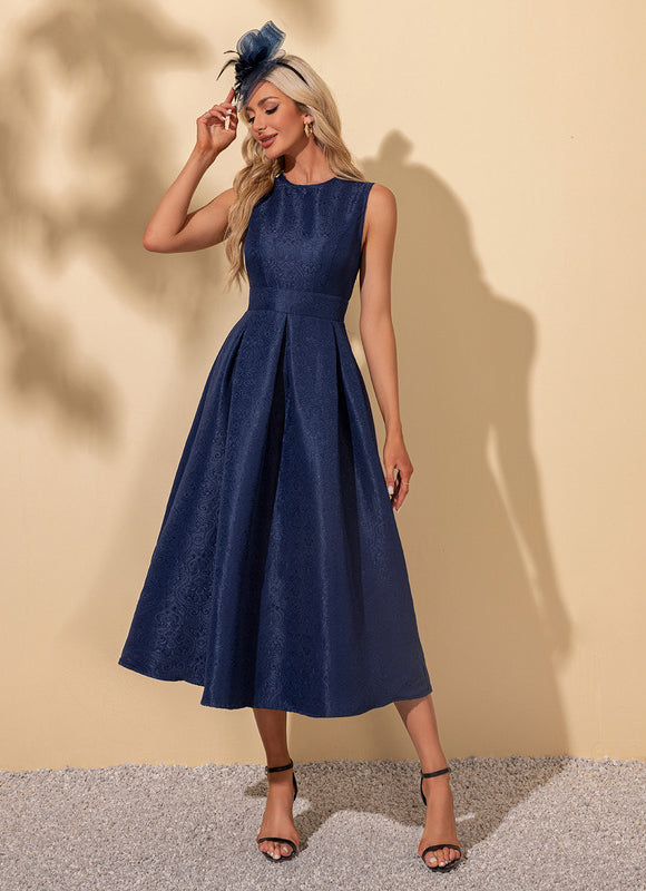 Robe Midi Trapèze Bleu Nuit - gallery 1