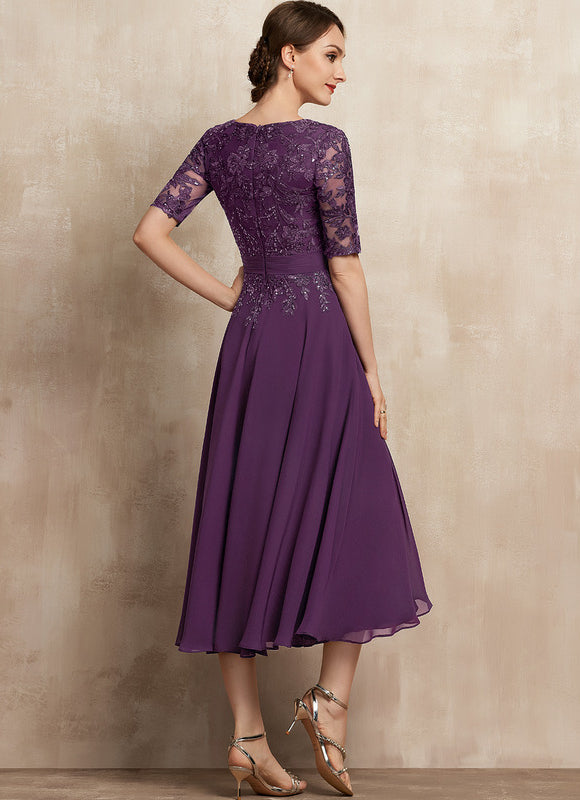 Robe Midi Violet Élégante - gallery 2