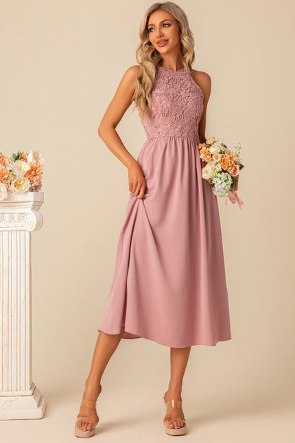 Robe Midi Midi Dentelle Rose - gallery 2