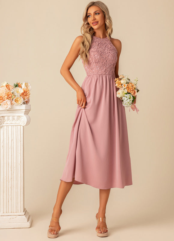 Robe Midi Midi Dentelle Rose - gallery 2