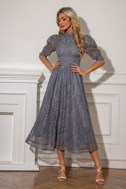 Robe Midi Grise En Dentelle