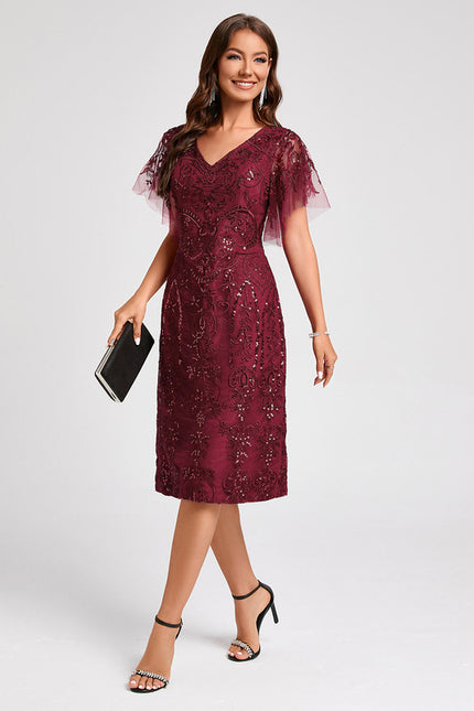 Robe Midi Bordeaux Pailletée - gallery 3