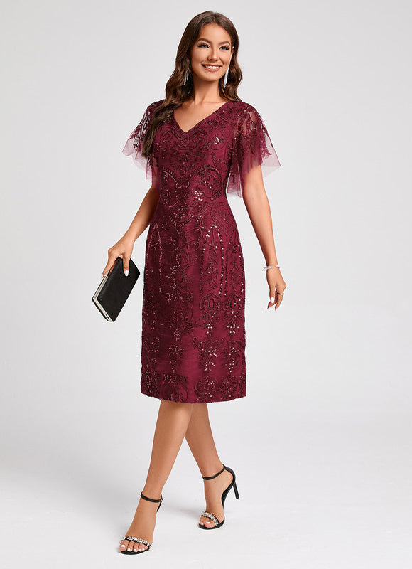Robe Midi Bordeaux Pailletée - gallery 3