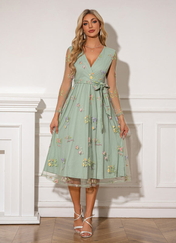 Robe Midi Tulle Brodée Émeraude - gallery 6