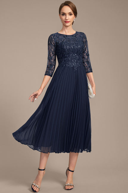 Robe Midi Marine Plissée - gallery 5