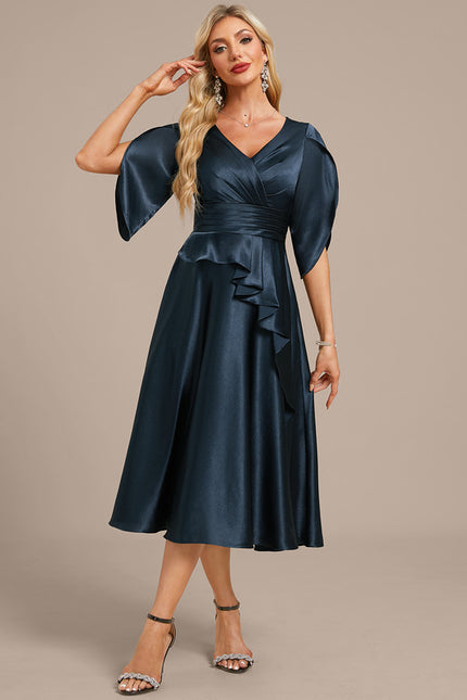 Robe Midi Satinée Marine