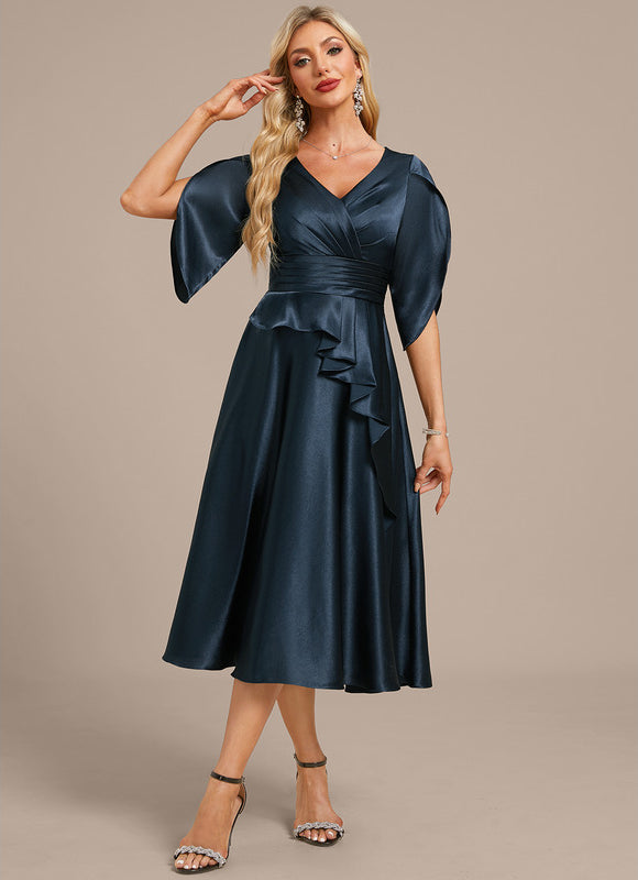 Robe Midi Satinée Marine