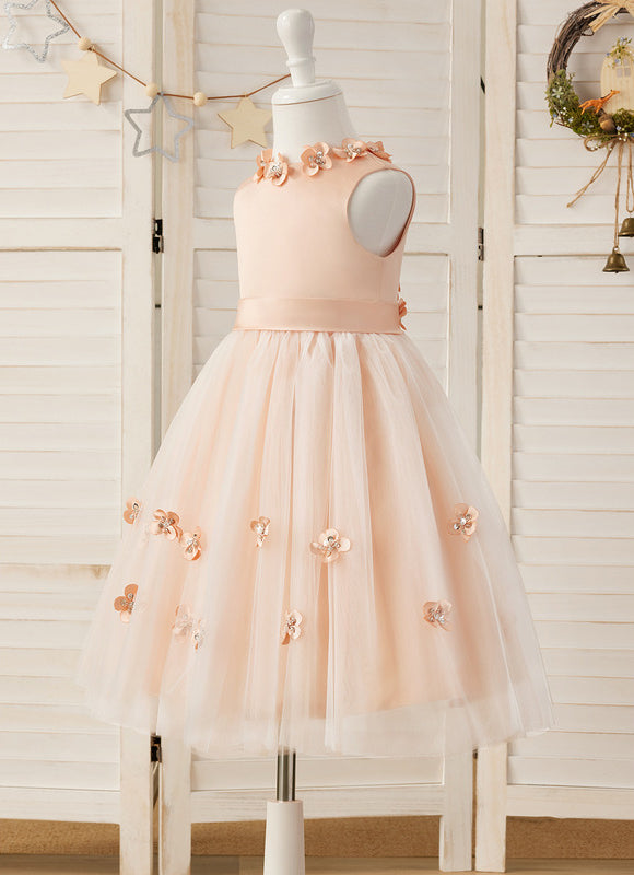 Robe Midi Satinée Pêche Tulle Fleuri - gallery 8