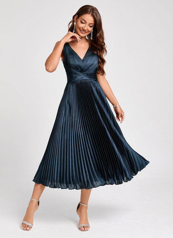 Robe Midi Satinée Plissée