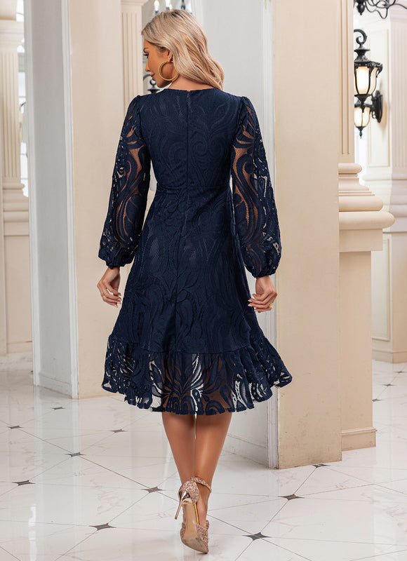 Robe Midi Midi Dentelle Marine - gallery 1