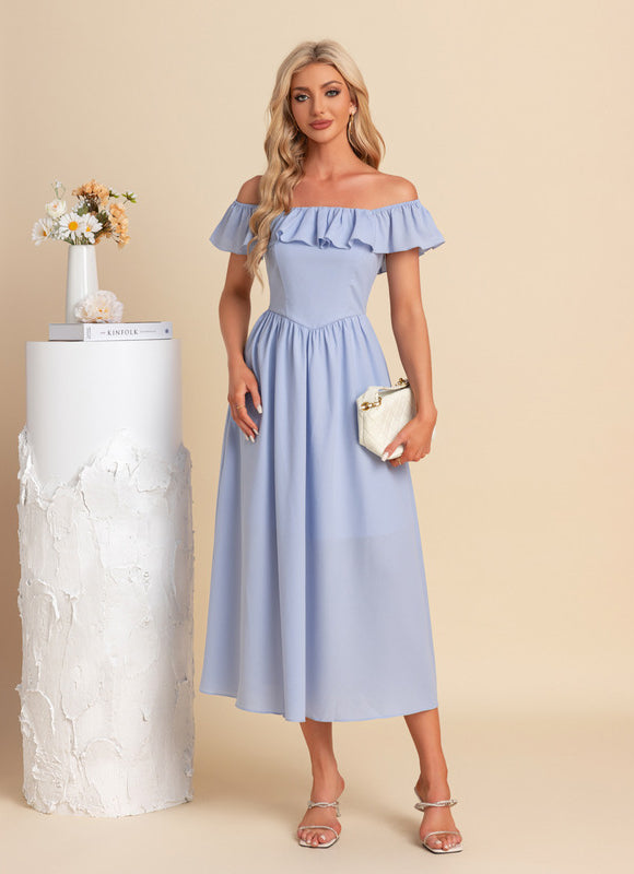 Robe Midi Bleu Ciel À Volants - gallery 6