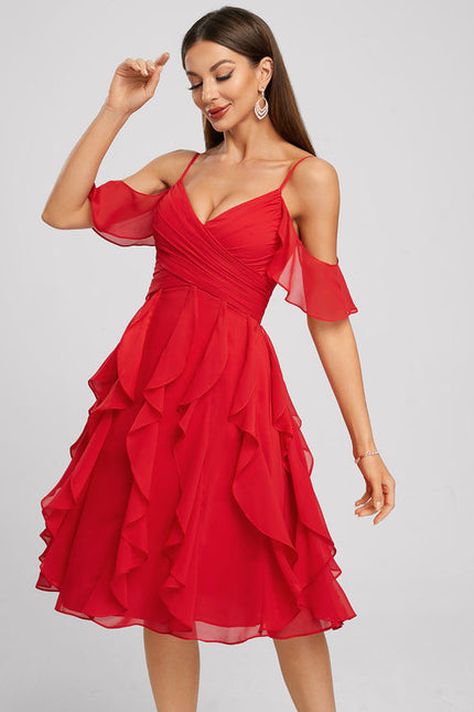 Robe Midi Volants Rouge