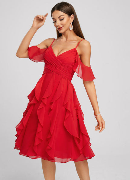 Robe Midi Volants Rouge