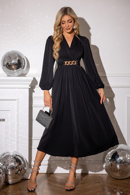 Robe Midi Noire Manche Longue - gallery 1