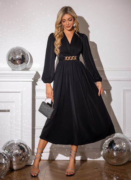 Robe Midi Noire Manche Longue - gallery 1