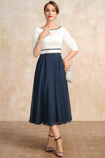 Robe Midi Élégante Marine - gallery 2