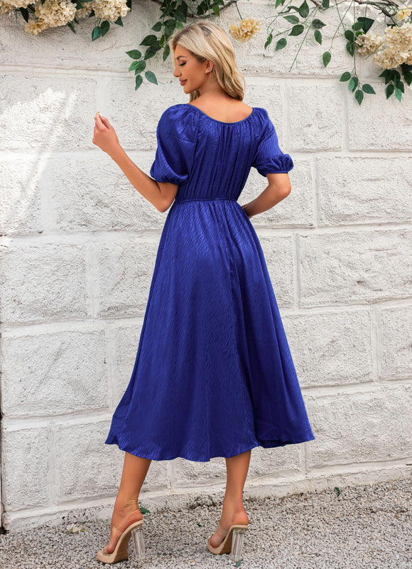 Robe Midi Satin Bleu Royal - gallery 1