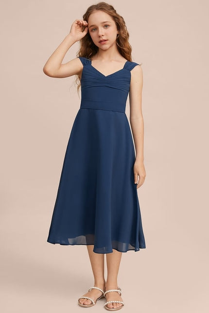 Robe Midi Col V Marine - gallery 2