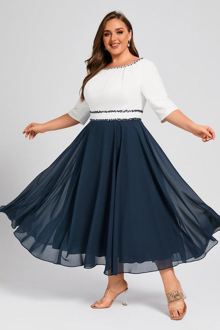 Robe Midi Élégante Marine - gallery 7