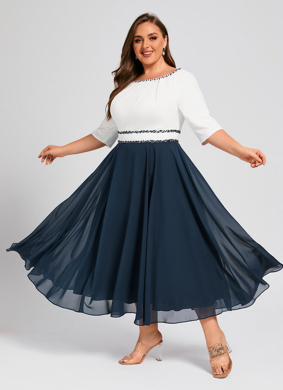Robe Midi Élégante Marine - gallery 7