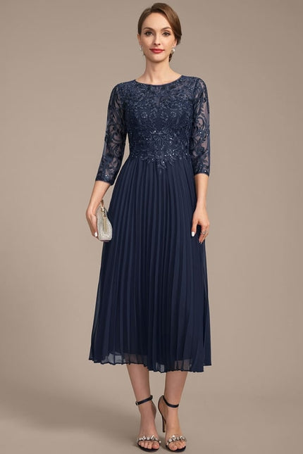 Robe Midi Marine Plissée