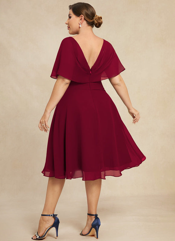 Robe Midi Rouge Élégant Vaporeux - gallery 7