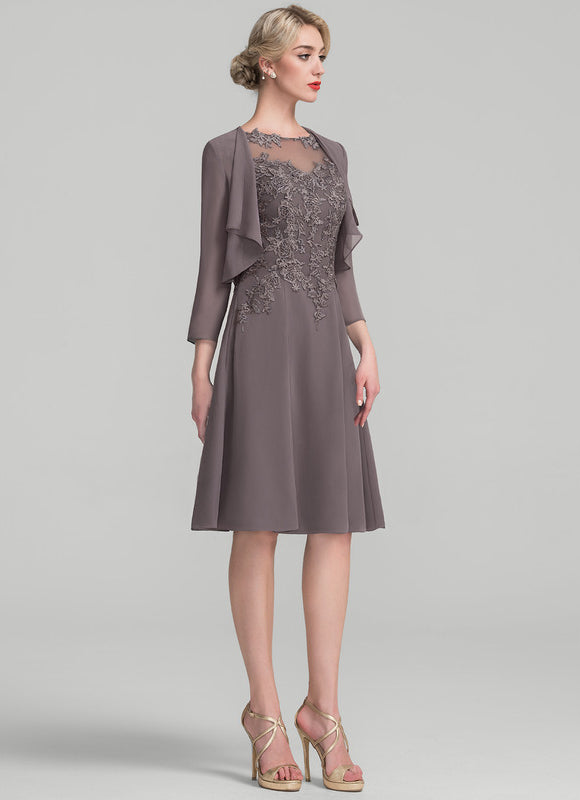 Robe Midi Taupe Col Rond Dentelle - gallery 2