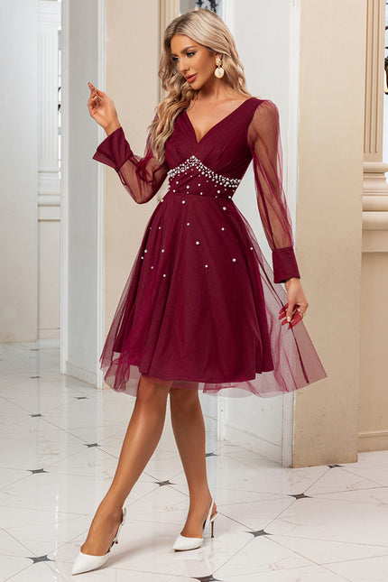 Robe Midi Bordeaux Tulle Perlée - gallery 6
