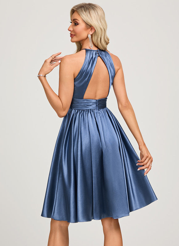 Robe Midi Satin Bleu - gallery 5
