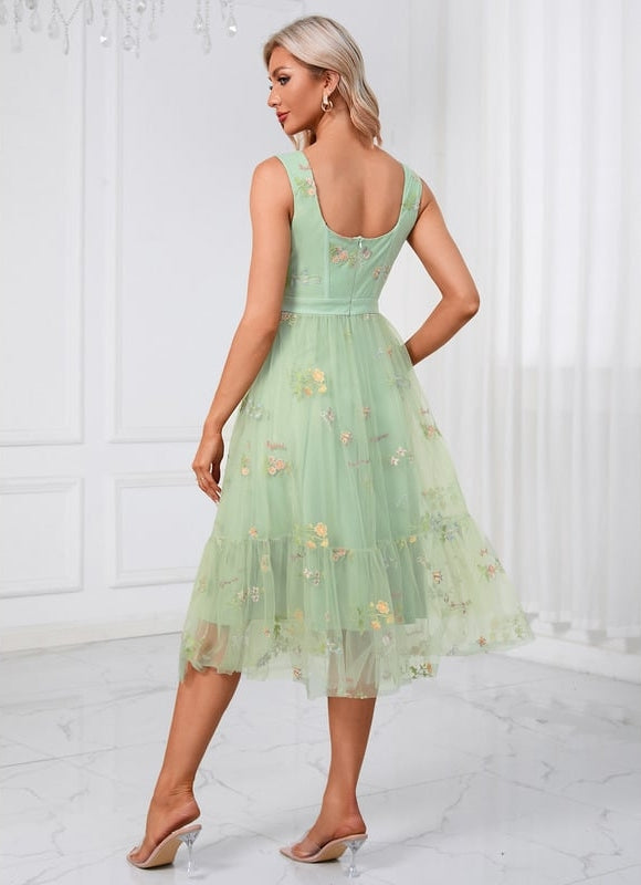 Robe Midi Verte Florale - gallery 2