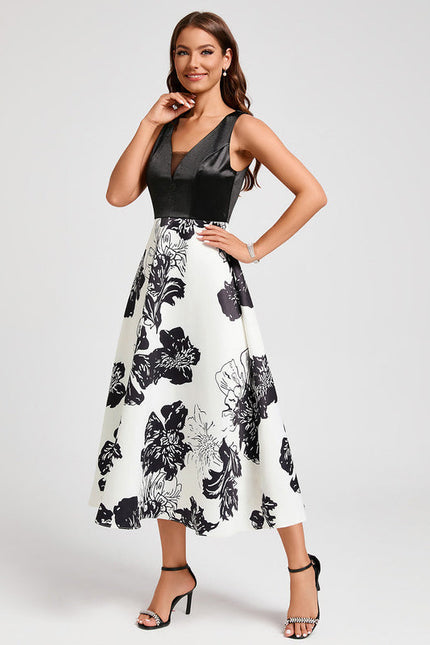 Robe Midi Fleurie Contrastée - gallery 2