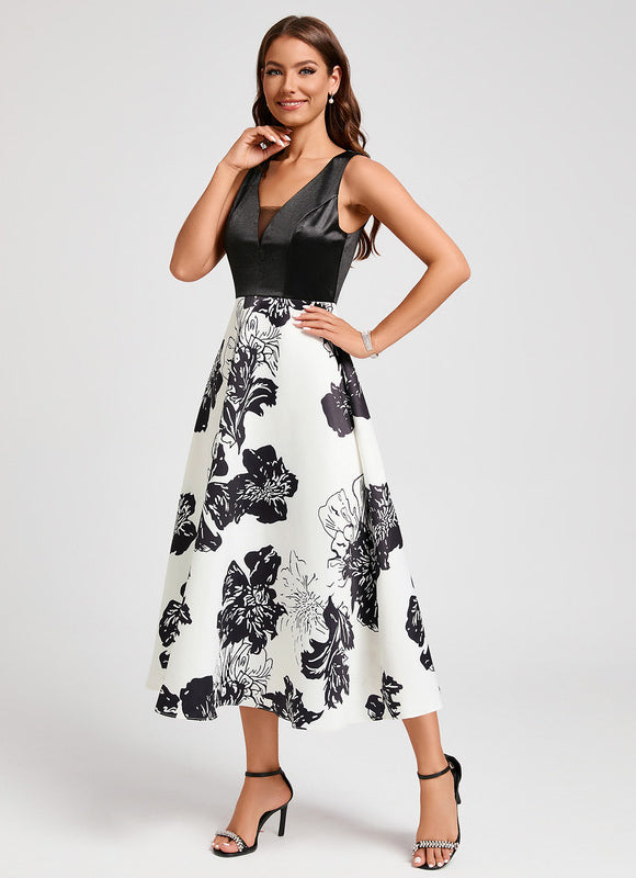 Robe Midi Fleurie Contrastée - gallery 2