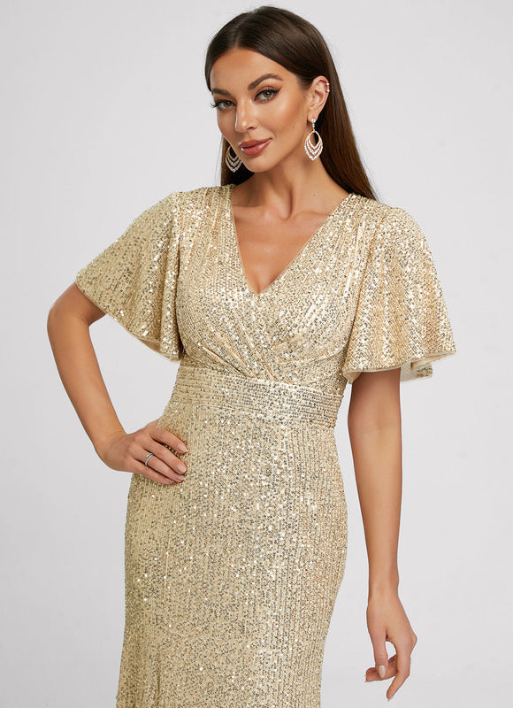 Robe Midi Pailletée Dorée - gallery 6