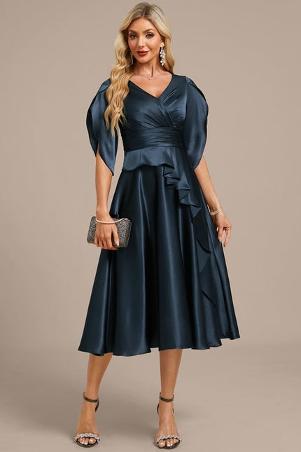 Robe Midi Satinée Marine - gallery 2