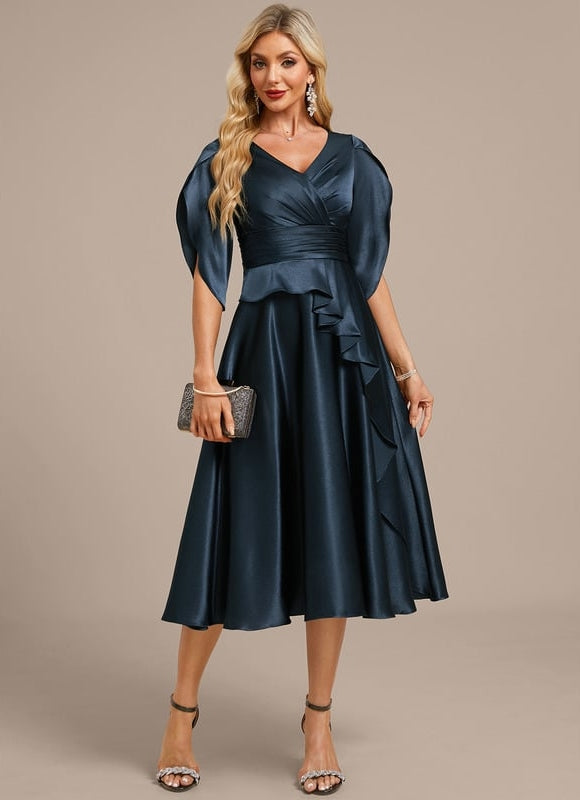Robe Midi Satinée Marine - gallery 2