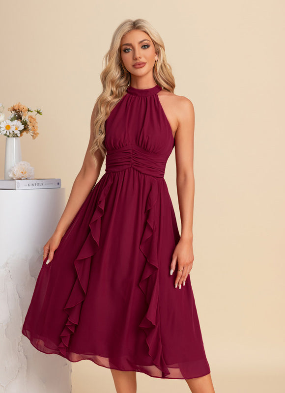 Robe Midi Trapèze Volants Bordeaux - gallery 4