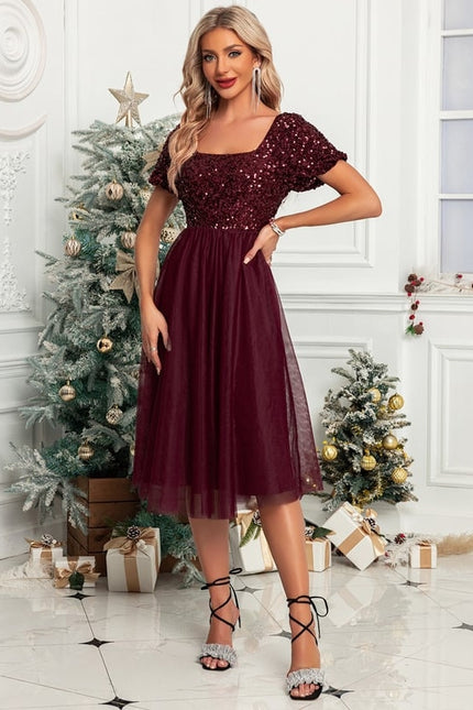 Robe Midi Pailletée Bordeaux