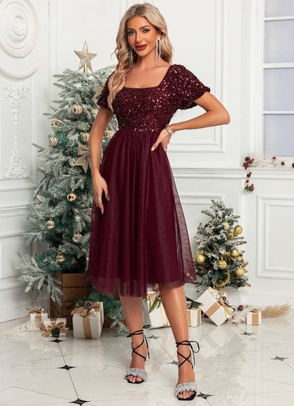 Robe Midi Pailletée Bordeaux