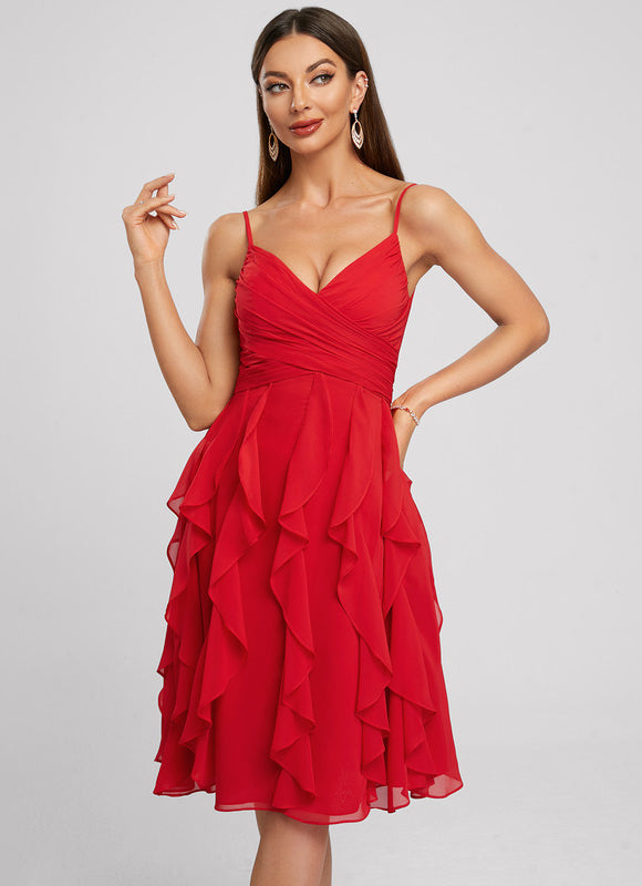 Robe Midi Volants Rouge - gallery 4