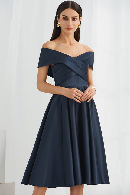 Robe Midi Satin Off-Shoulder