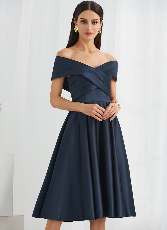 Robe Midi Satin Off-Shoulder