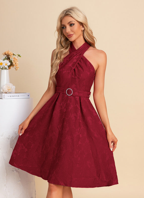 Robe Midi Bordeaux Ceinturée - gallery 2