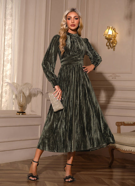 Robe Midi Velours Rayée