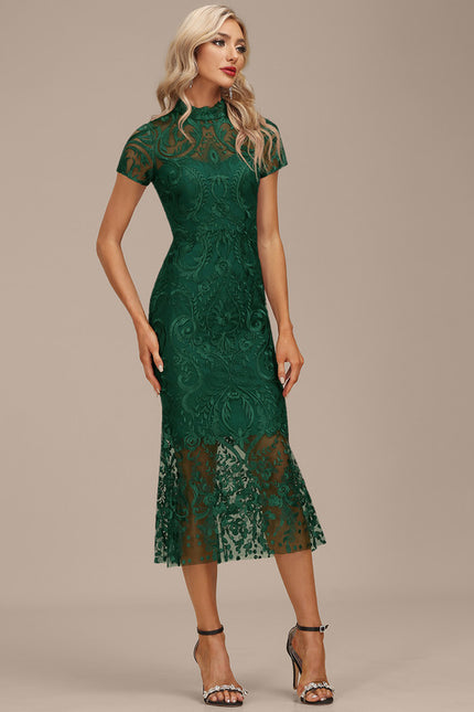 Robe Midi Dentelle Émeraude - gallery 3