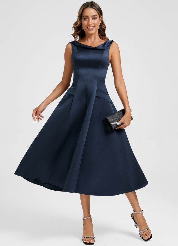 Robe Midi Satin Bleu Nuit - gallery 2