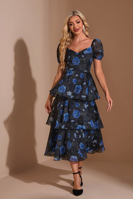 Robe Midi Midi Volants Bleu - gallery 4