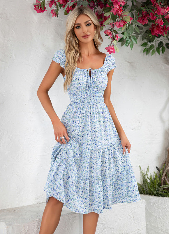 Robe Midi Midi Fleuri Bleu - gallery 3