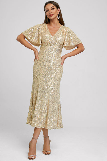 Robe Midi Pailletée Dorée